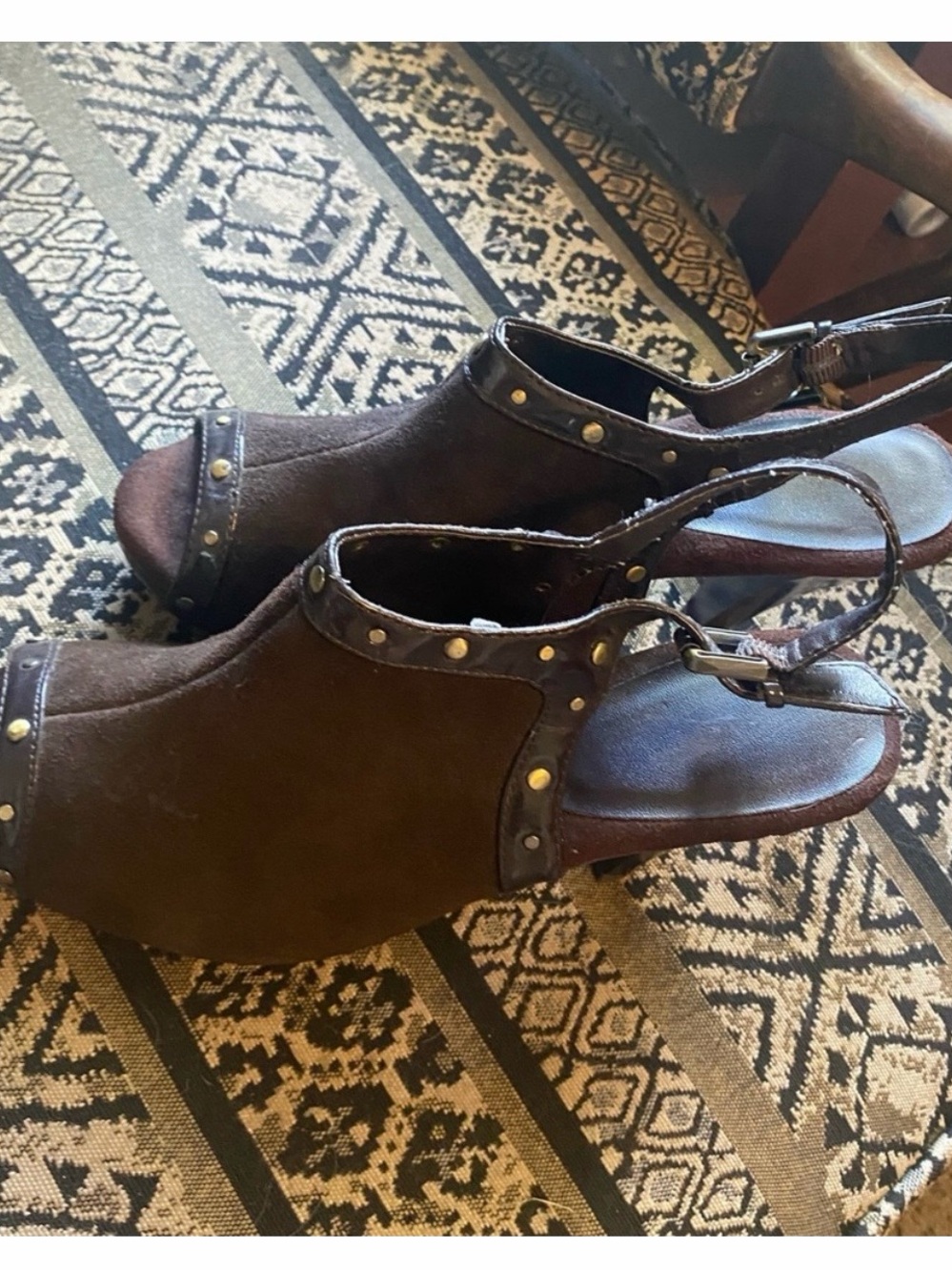 Women's Brown Suede Slingback Sandals with Stud Detail